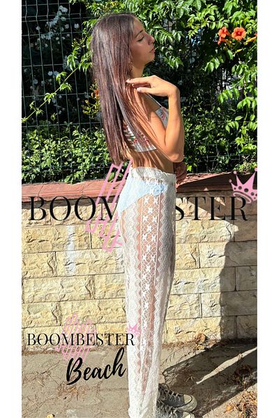 BoomBester White Lace Floral Transparent Women's Beach Pants