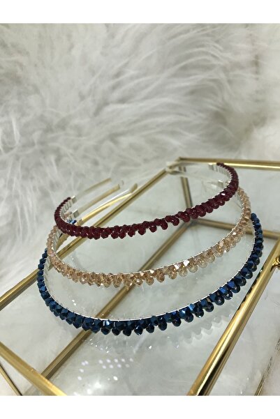 modernist 3 Lü Taşlı Taç Seti ( Bordo,Bal,Saks )