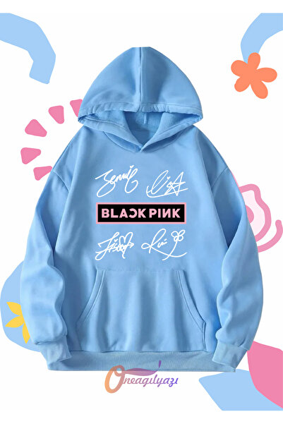 oneagılyazı Çocuk Unisex Blackpink İmza Baskılı Oversize Kapüşönlü Sweatshirt