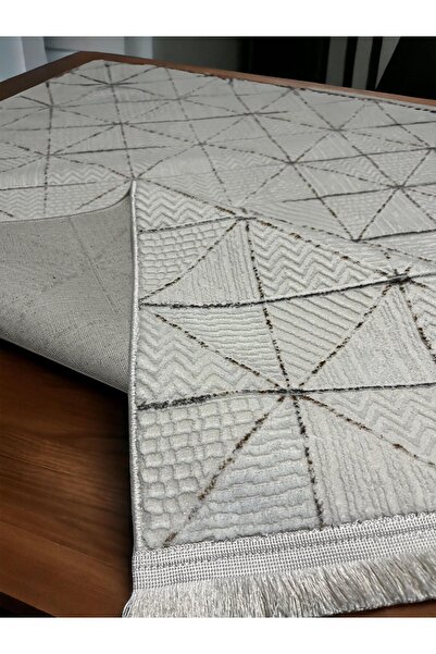 PeriDekor Saten Bambu Dokuma Halı Makinada Yıkanabilir Krem Kahve