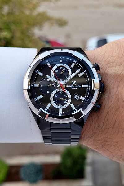 Daniel Klein Men's Silver Black Wristwatch - Inner Indicators Active, Gift Packed
