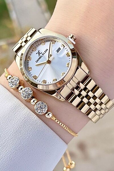 Daniel Klein Gold Renk Hediye Paketli Kadın Kol Saati ve Bileklik