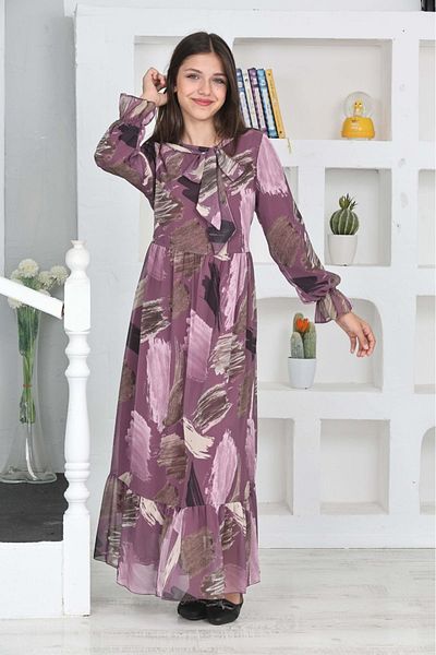 Asortix Rochie Hijab Lungă din șifon căptușită din bumbac pentru fetiță