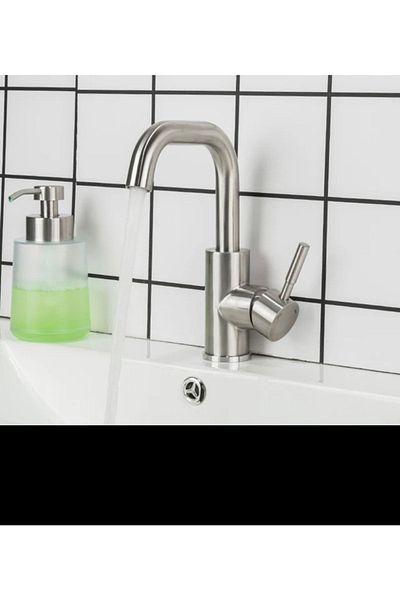 İSAOĞLU YAPI Sink Mixer Matte Chrome Sink Faucet Brushed Matte Chrome Nickel Color