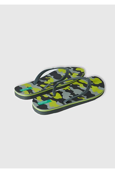 United Colors of Benetton Boy's Camouflage Logo Printed Patterned Flip Flops
