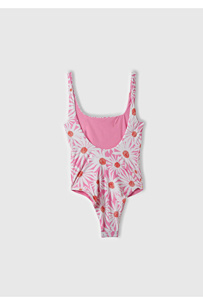 United Colors of Benetton Kadın Pembe Mix Tamamı Desenli Derin Sırt Dekolteli Brezilya Model Mayo