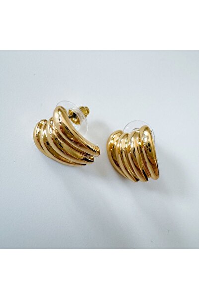 Ervalina Çizgili Oval Küpe Altın Rengi