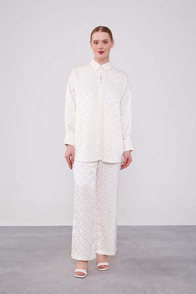 Levidor Set dublu cu model floral jacquard ecru
