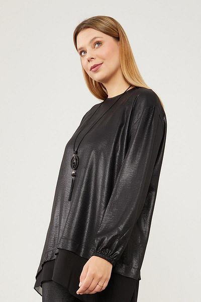 Levidor Black Tunic Set with Asymmetric Cut Chiffon Detail