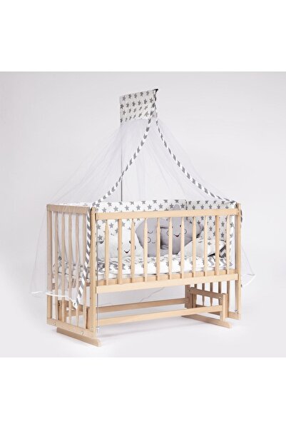 bebeget Süper Full Natural Ahşap 4 Kademeli Anne Yanı Sallanır Bebek Beşiği 6...