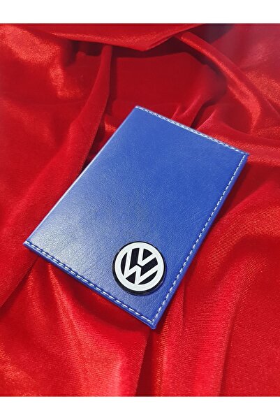 Volkswagen Deri Baskılı Mavi Renkli Dikişli Deri Ruhsat Kılıfı Kabı Cüzdanı R...