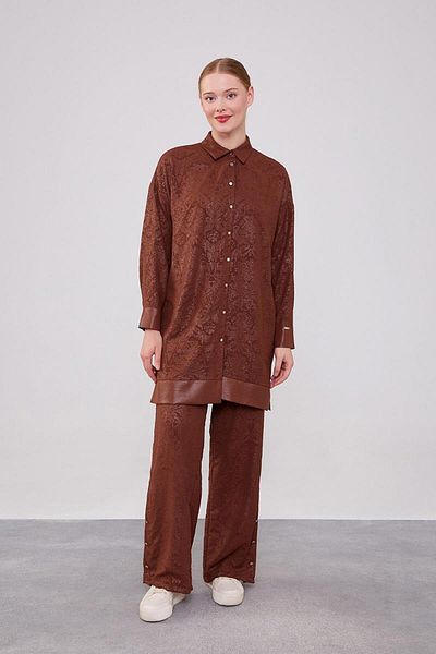 Levidor Bitter Brown Self Pattern Jacquard Tunic Set