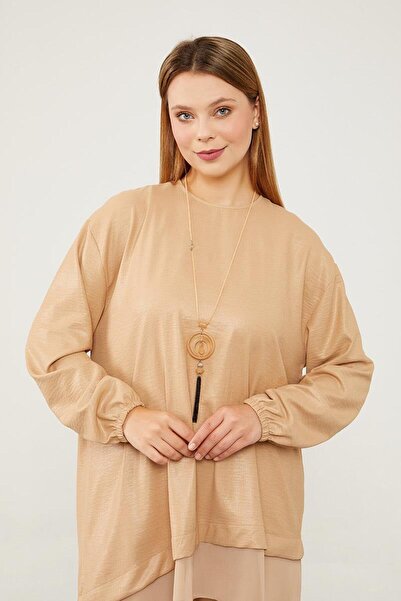 Levidor Asymmetric Cut K. Beige Chiffon Tunic Set