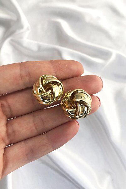 Luxe Loom Zarafetin Işıltısı Kadın Gold Renk Modern Sarmal Kalın Küpe