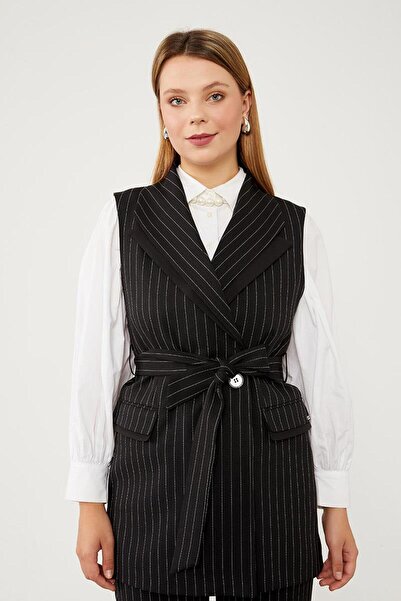 Levidor Black Striped Suit with Linen Vest