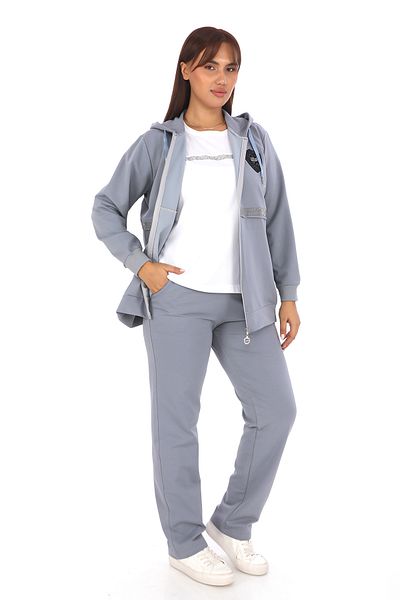 WND SPORT Large Size 3-Piece Tracksuit Set - Stone Detailed Hooded T-Shirt