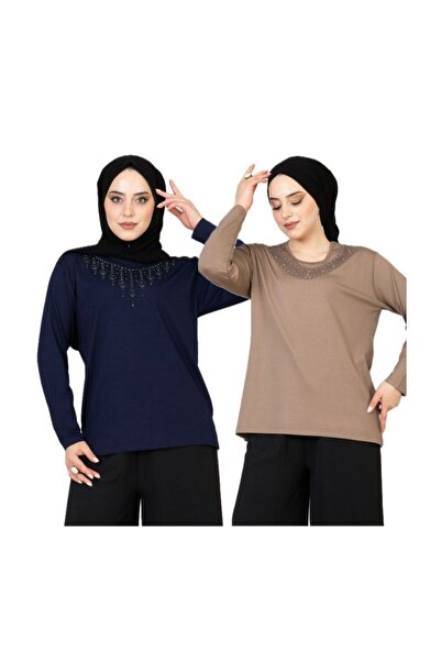 nacar çarşı Bluză din bumbac pieptănat pentru mamă - Set de 2 cu mâneci lungi...