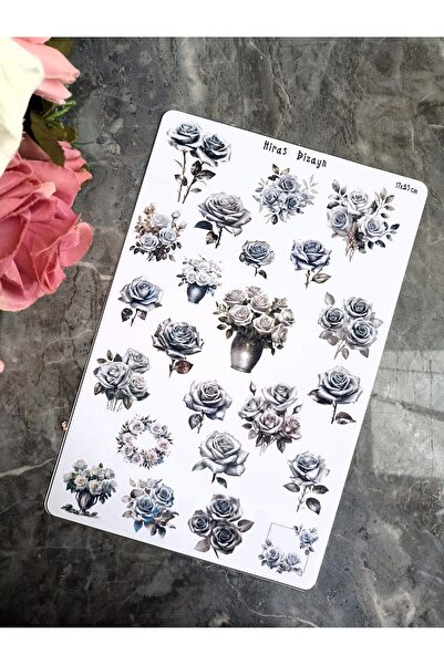 Hiras Dizayn Autocolant cu trandafiri cu flori gri argintiu de 17x25 cm - Bul...