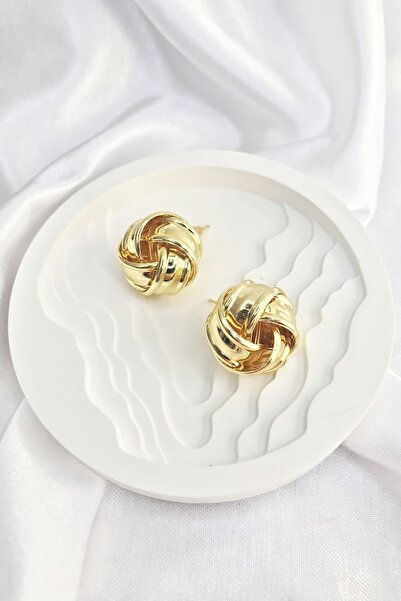 Luxe Loom Zarafetin Işıltısı Kadın Gold Renk Modern Sarmal Kalın Küpe