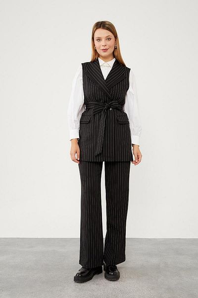 Levidor Black Striped Suit with Linen Vest