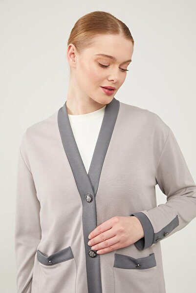 Levidor Σετ ζακέτα με λεπτομέρεια με κουμπιά σε γκρι-ανθρακί χρώμα