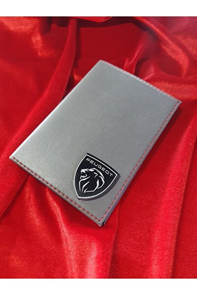 Peugeot Deri Baskılı Grı Renkli Dikişli Deri Ruhsat Kabı Cüzdanı Kılıfı Ruhsatlık
