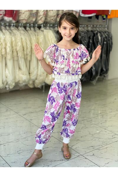 HC Kids Wear Комплект за момичета с лилави листа