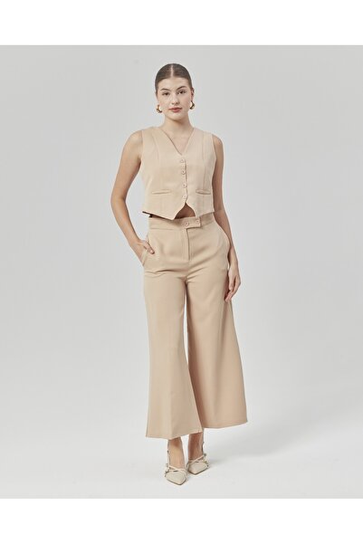 Nuseel Pantaloni și vestă cu talie înaltă pentru sezonul nou - bej