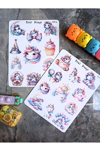 Hiras Dizayn Autocolant drăguț Unicorn Unicorn - 2 foi 13x17cm, autocolant pe...