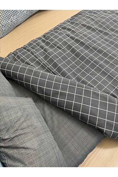 Home طقم غطاء لحاف فردي بنمط مربع - 160X240/مع ملاءة سادة