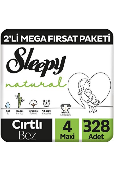 Sleepy Natural 2'li Mega Fırsat Paketi Bebek Bezi 4 Numara Maxi 328 Adet