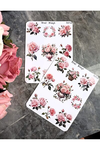 Hiras Dizayn Autocolant cu trandafiri roz 2 pagini - Elemente pentru Bullet J...