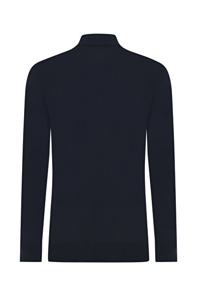 W Collection Dark Blue Patterned Half Fisherman's Sweater