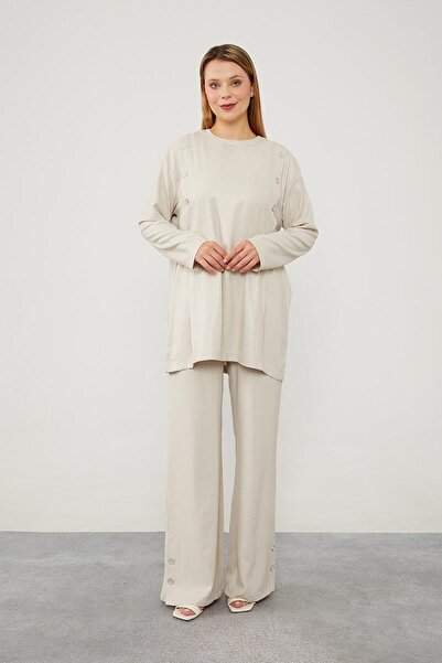 Levidor Taş Düğme Detaylı Bisiklet Yaka İkili Takım