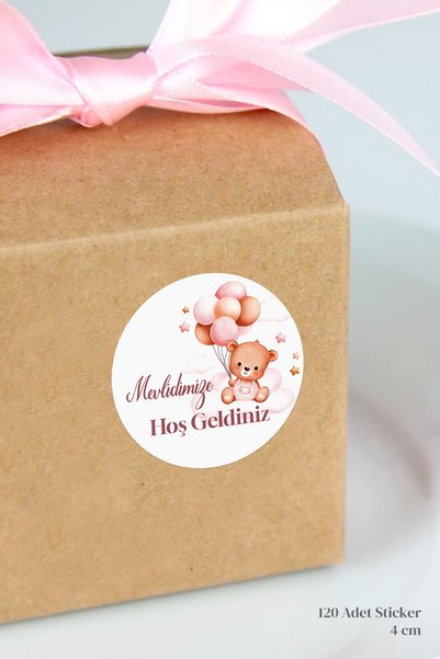 Özer Store 120 Adet Yuvarlak Yapışkanlı Bebek Mevlidi Temalı Hediyelik Etiket...