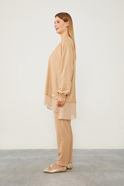 Levidor Asymmetric Cut K. Beige Chiffon Tunic Set