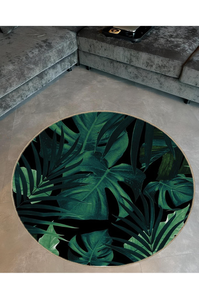 Rugs Modern Halı Shape Koleksiyonu Yuvarlak Yeşil Tonlarda Yaprak Desenli Dok...