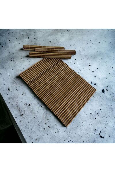 YDGR 4 Adet Çubuklu Kahve Bambu Dikdörtgen Katlanabilir Amerikan Servis Tabak Altlık - Runner Supla