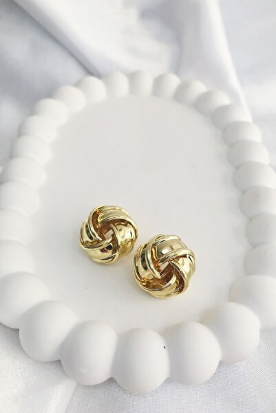 Luxe Loom Zarafetin Işıltısı Kadın Gold Renk Modern Sarmal Kalın Küpe