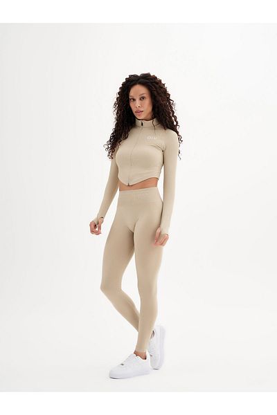 qlu Infinity Collection Women's Mink Color Seamless Zippered Crop Top