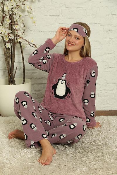 Akasya Women's Long Sleeve Pocket Fleece Pajama Set 01894