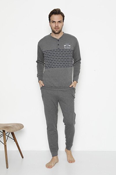 Akasya Men's Long Sleeve Winter Pajama Set with Pockets and Cuffs 9001