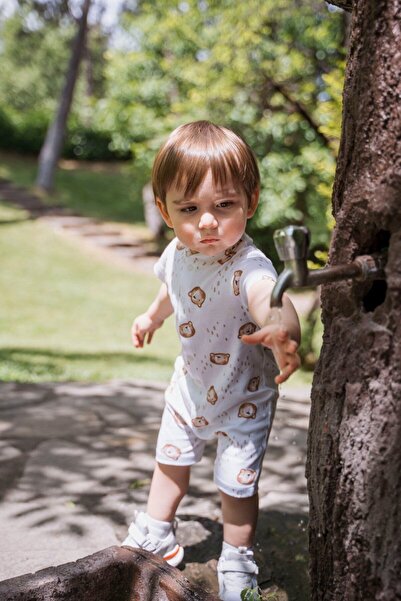 molica baby Kısa Kollu Şortlu Tulum Bebek Baskılı Organik Pamuk