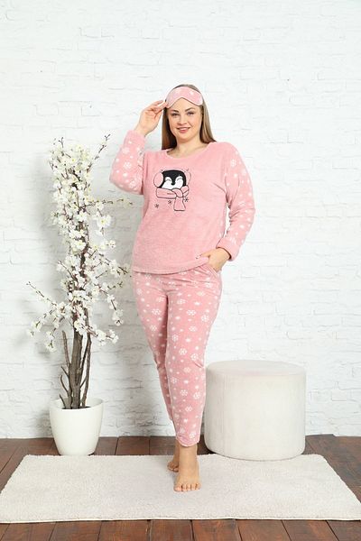 Akasya Women's Long Sleeve Pocket Fleece Plus Size Pajama Set
