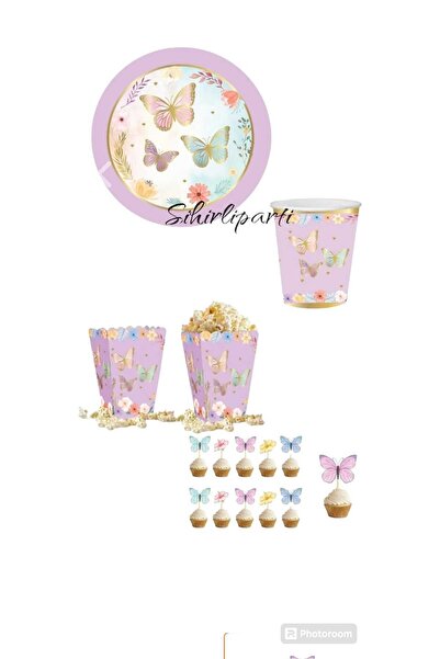 Kelebek Konsepti Doğumgünü Seti 16 Kişilik
