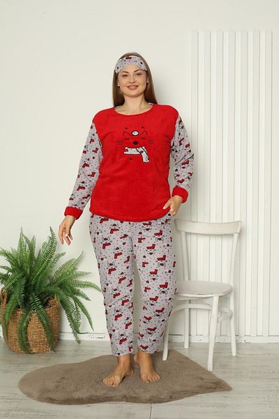 Akasya Women's Large Size Fleece Pajama Set with Pockets 02159