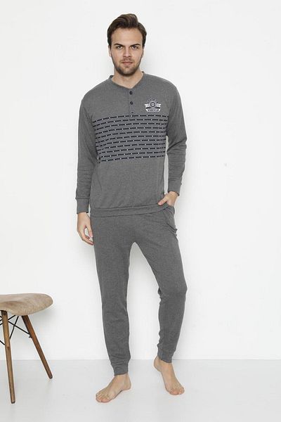 Akasya Men's Long Sleeve Winter Pajama Set with Pockets and Cuffs 9001