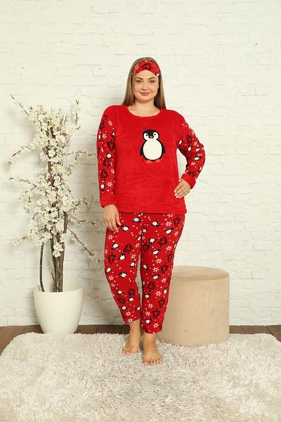 Akasya Women's New Year Themed Pocket Fleece Plus Size Pajama Set