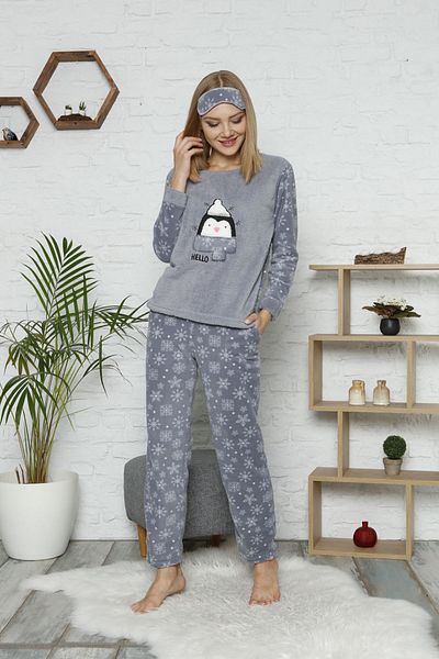 Akasya Women's Snowflake Bottom Fleece Top Winter New Year Pajamas Set 1622