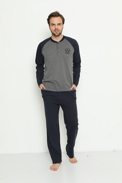 Akasya Men's Long Sleeve Cotton Seasonal Dowry Combed Cotton Pajama Set (WITHOUT BOX)01737